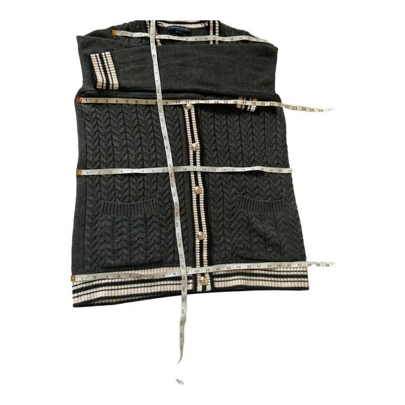 Tommy Hilfiger Button Up Cable Knit Striped V-Neck Gray Cardigan Women's Size L - Picture 14 of 15